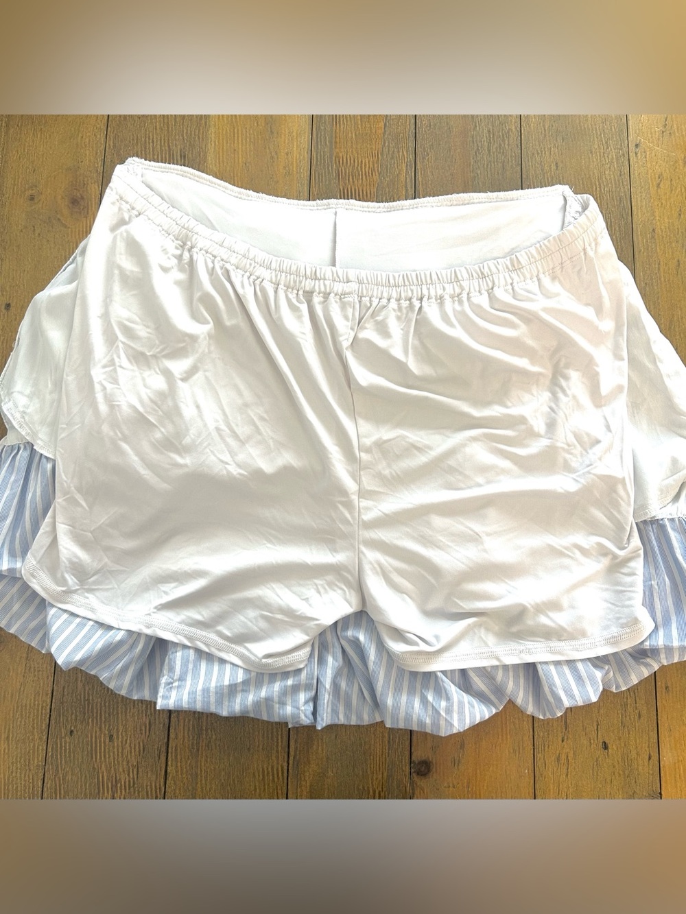 Hollister Blue Stripe Strapless Bubble Hem Romper Dress Smocked Built-In Shorts - Picture 13 of 13